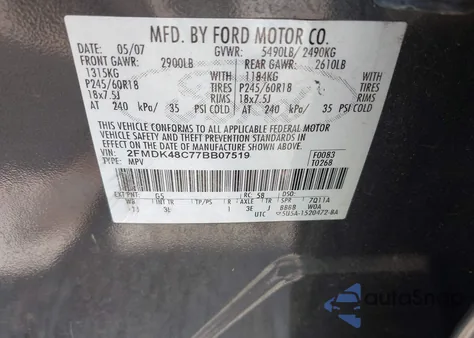2007 Ford Edge Sel from USA, damaged, VIN 2FMDK48C77BB07519